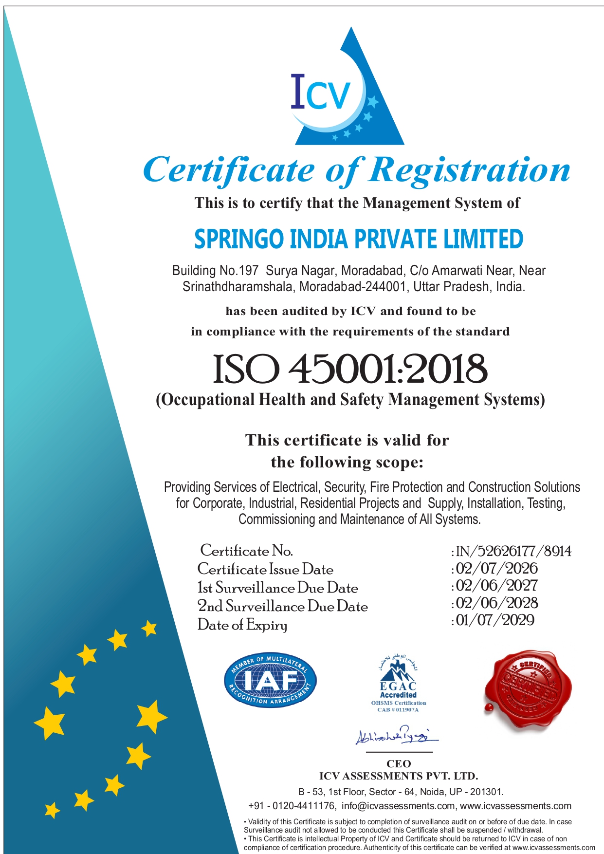 Springo india certificate 45001:2018